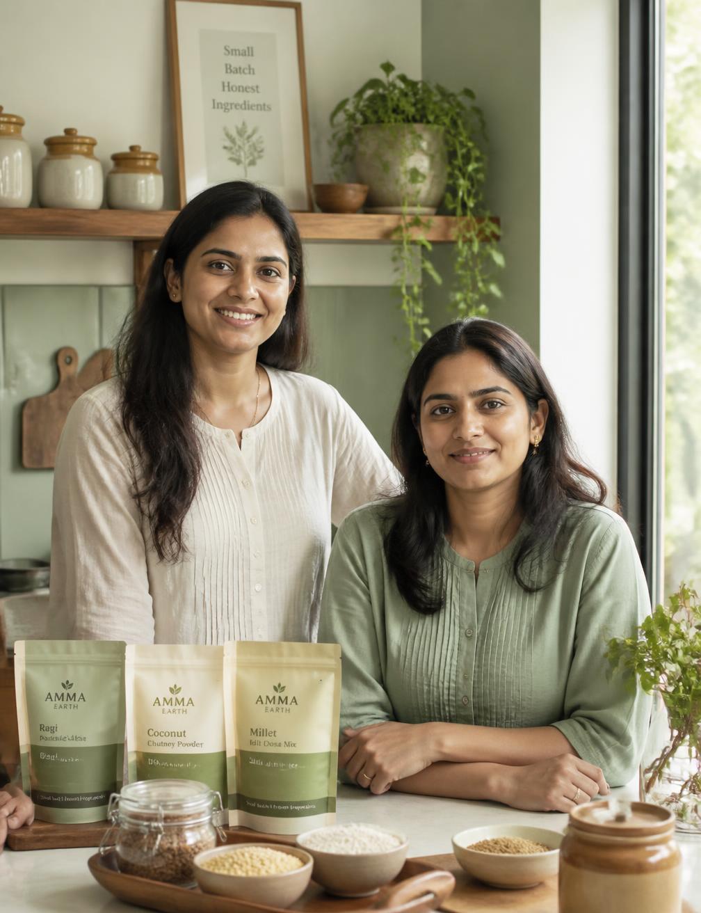 Sowify Conscious co-founders Rashi Yadav and Asha Singh in their kitchen