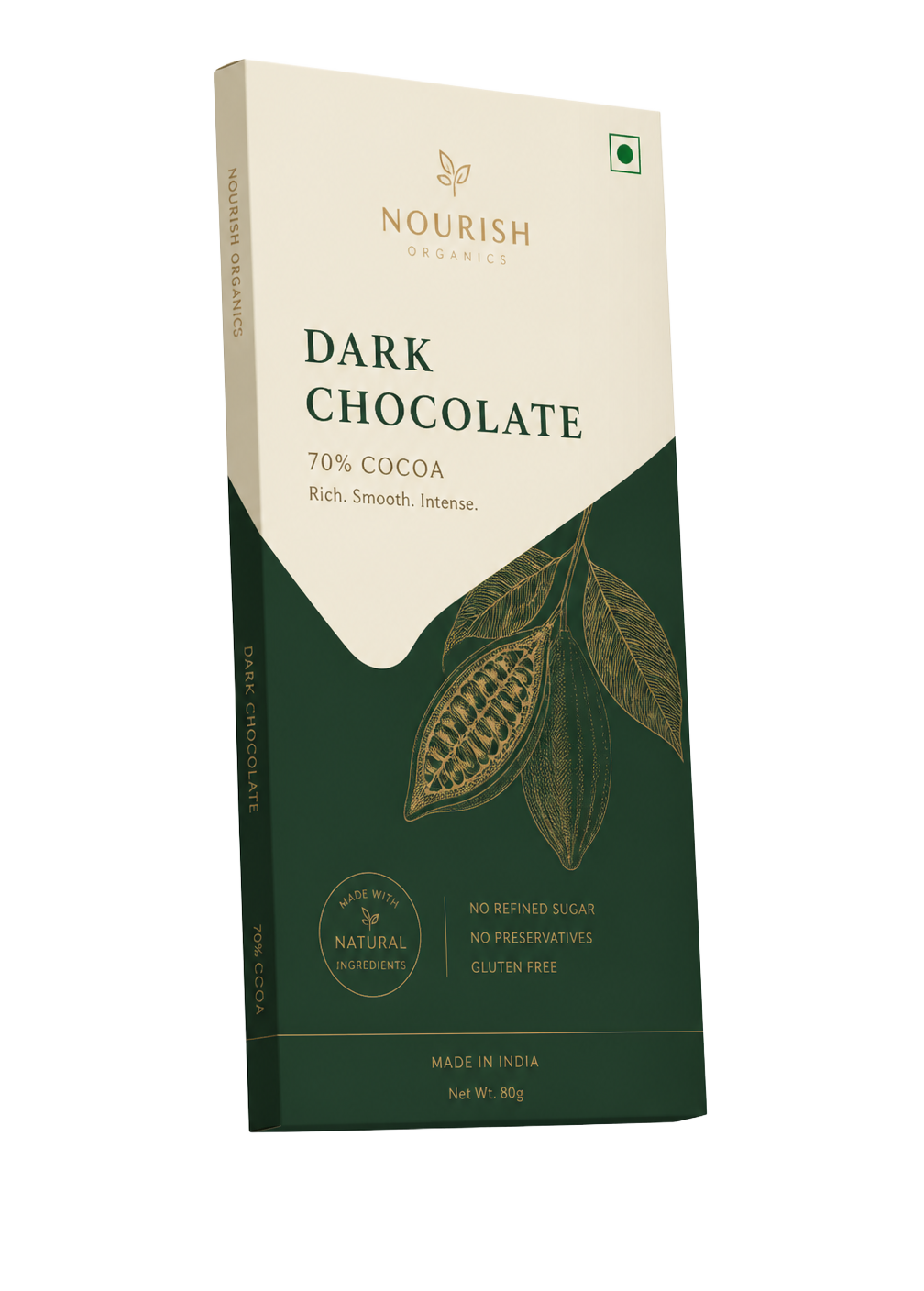 Sowify Conscious dark chocolate bar in cream and deep green packaging